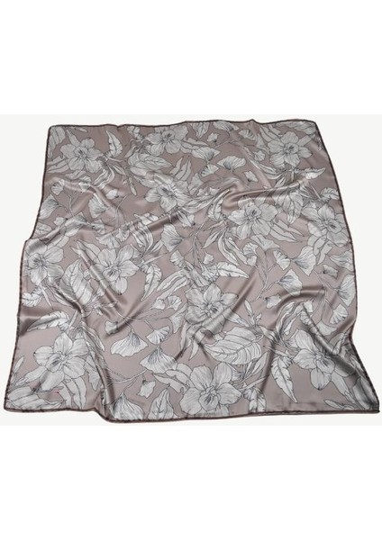 Çiçek Desen Rayon Eşarp Kahverengi