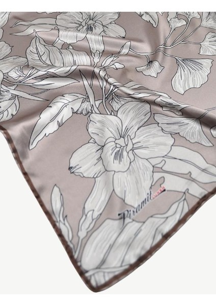 Çiçek Desen Rayon Eşarp Kahverengi