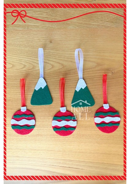 Keçe 5 Adet Yılbaşı Çam Ağacı Süsü, Yeni Yıl Dekor Keçe Süs