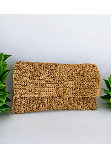* Hasır El Yapımı Astarlı Clutch Çanta, Hasır Kağıt Ip Örgü Portföy Çanta, Plaj Çantası, Handmade