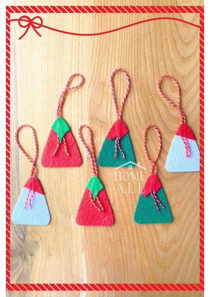 Keçe Yılbaşı Çam Ağacı Süsü, Yeni Yıl Dekor Keçe Süs, 6 Adet