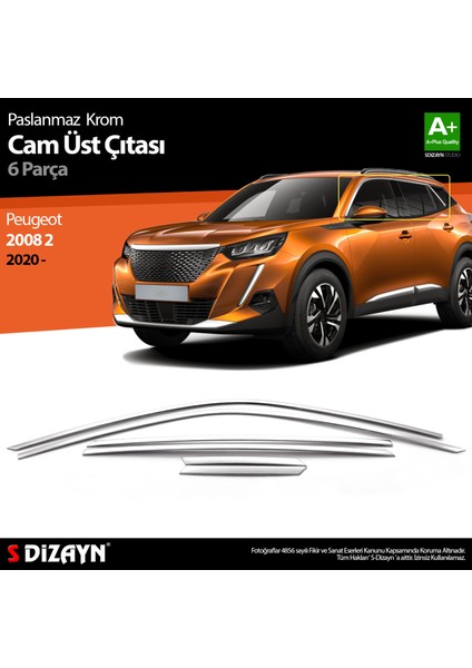 S-Dizayn Peugeot 2008 2 Krom Cam Üst Çıtası 6 Prç 2020-2023