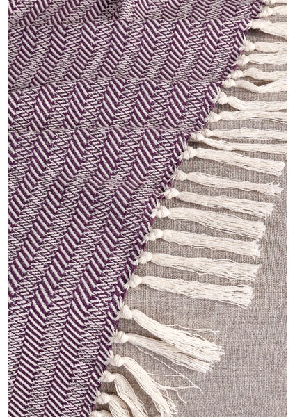 Pamuklu Alder Ekru Mor Koltuk Şalı - 130X170 cm fırsatları