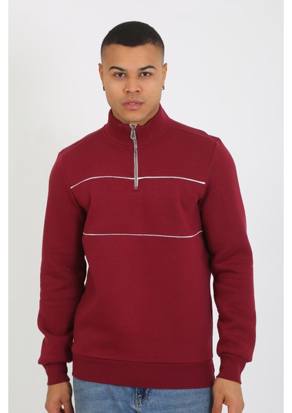 5720 Comfortable Şardonlu Üç Iplik Yarım Fermuarlı Parçalı Relax Fit Sweatshirt