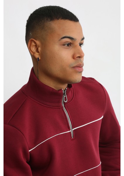 5720 Comfortable Şardonlu Üç Iplik Yarım Fermuarlı Parçalı Relax Fit Sweatshirt modelleri