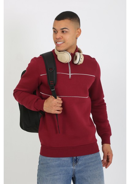 5720 Comfortable Şardonlu Üç Iplik Yarım Fermuarlı Parçalı Relax Fit Sweatshirt fırsatları