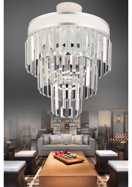 Şık 3'lü Beyaz Krom Yaldızlı Modern Avize, 30 Lümen, Zarif Aydınlatma Parçası