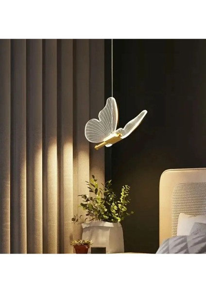 Modern Sarkıt Tekli LED Avize Kelebek Avize Butterfly Gold Sarı