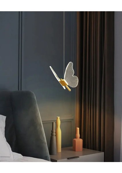 Modern Sarkıt Tekli LED Avize Kelebek Avize Butterfly Gold Sarı