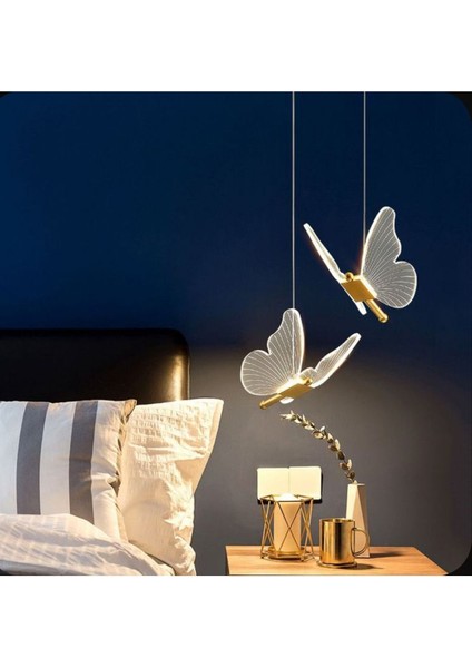 Modern Sarkıt Tekli LED Avize Kelebek Avize Butterfly Gold Sarı