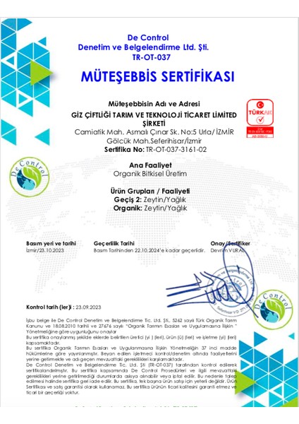 Yeni Hasat Erkence, Soğuk Sıkım, Yüksek Polifenol, Organik, Erken Hasat Natürel Sızma Zeytinyağı 500 ml