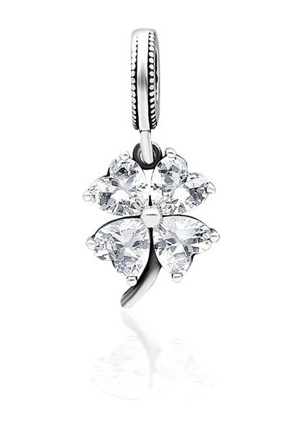 Kadın Gümüş Zirkon Taşlı Yonca Bileklik Charmı