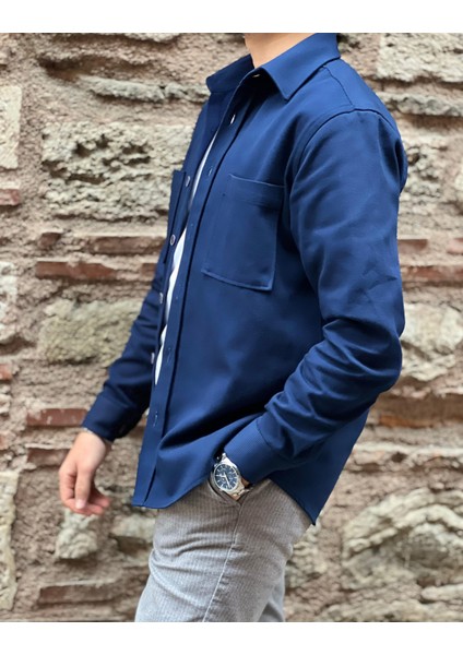 Oversize Gabardin Pamuklu Hediye Kutulu Erkek Gömlek Ceket (Code: H.9942 Lux Gabardin) - Lacivert fiyatları