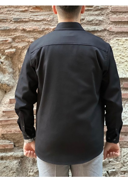 Oversize Gabardin Pamuklu Hediye Kutulu Erkek Gömlek Ceket (Code: H.9942 Lux Gabardin) - Siyah