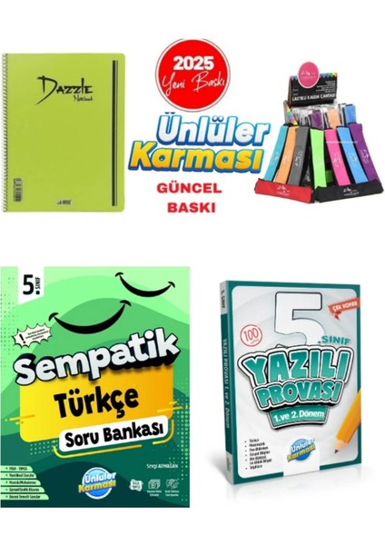 5. Sınıf Sempatik Türkçe Soru Bankası - Yazılı Provası 1. 2. Dönem - Telli Defter - Kalemlik