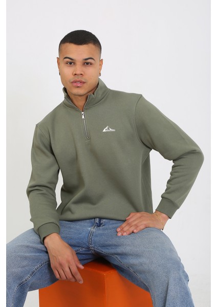5259-2 Premium Kalite Üç Iplik Yarım Fermuarlı Relax Fit Sweatshırt fırsatları