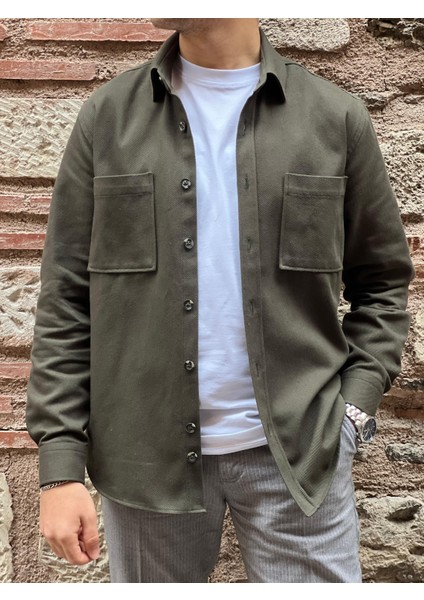 Oversize Gabardin Pamuklu Hediye Kutulu Erkek Gömlek Ceket (Code: H.9942 Lux Gabardin) - Haki fiyatları