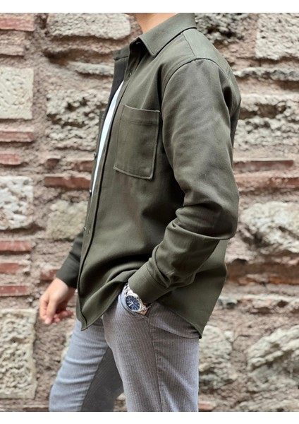 Oversize Gabardin Pamuklu Hediye Kutulu Erkek Gömlek Ceket (Code: H.9942 Lux Gabardin) - Haki modelleri