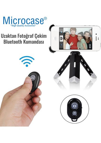 Tripod ve Selfie Çubuğu Için Bluetoothlu Uzaktan Fotoğraf Çekim Kumandası Siyah