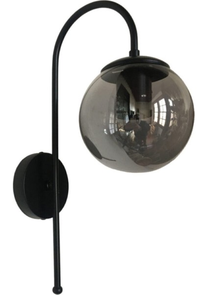 Füme camlı duvar aydınlatma, şık modern tasarım, metal materyal, E27 duy, siyah renk