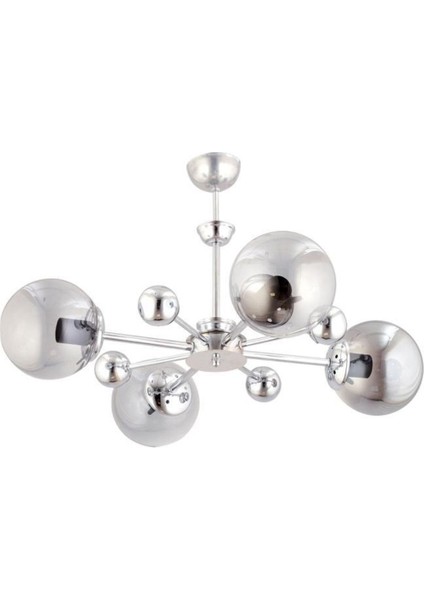 Şık 4'lü Füme Camlı Gümüş Renkli Modern Avize, 50x54 cm, 4 ampul, şık aydınlatma seçeneği modelleri
