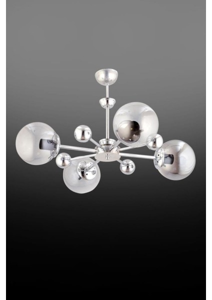 Şık 4'lü Füme Camlı Gümüş Renkli Modern Avize, 50x54 cm, 4 ampul, şık aydınlatma seçeneği indirimleri