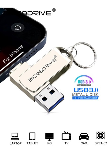 İphone Uyumlu 128 Gb / 64 Gb Lightning ve Usb 3.0 Flash Bellek Otg Çift Giriş Hızlı Premium (MicroDrive)