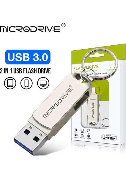 İphone Uyumlu 128 Gb / 64 Gb Lightning ve Usb 3.0 Flash Bellek Otg Çift Giriş Hızlı Premium (MicroDrive)