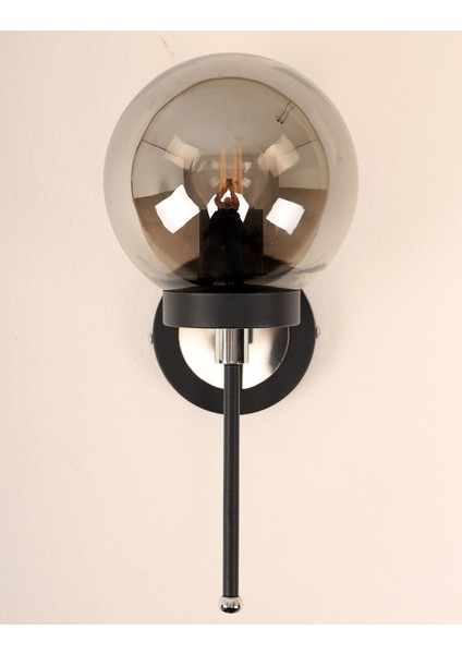 Modern Siyah Krom Füme Camlı Aplik, Şık Metal Duy E27, Bej Renkli Işıklandırma Parçası