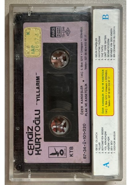 Cengiz Kurtoğlu Yıllarım Kaset (Orjnal 1987 Dönem Kağıt Baskı Kaset)