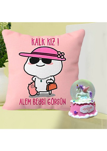 Kalk Kız Alem Beybi Görsün Yastık & Unicorn Işıklı Kar Küresi
