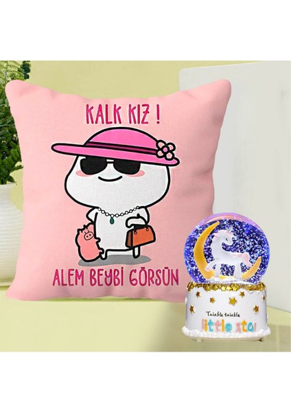 Kalk Kız Alem Beybi Görsün Yastık & Unicorn Işıklı Kar Küresi