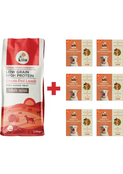 Yetişkin Mini Irk Köpek Maması 2.5 kg + Somon Etli Kito Fresh x 6
