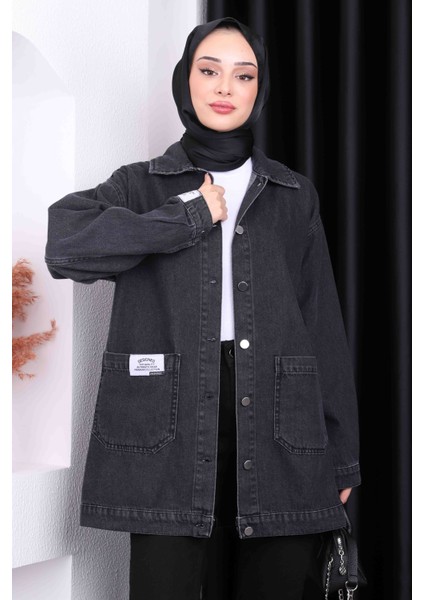 Antrasit Cepli Düğmeli Kot Ceket