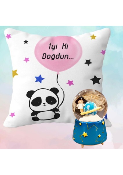 Iyi Ki Doğdun Yastık & Satürn Kız Kar Küresi Hediye