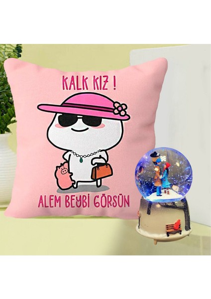Kalk Kız Alem Beybi Görsün Yastık & Sokak Lambası Işıklı Kar Küresi