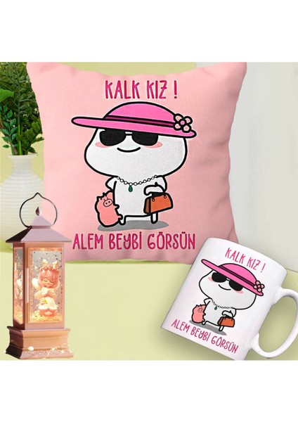 Kalk Kız Alem Beybi Görsün Yastık & Bir Dilek Tut Dilek Perisi Işıklı Özel Tasarım Sim Kar Küresi