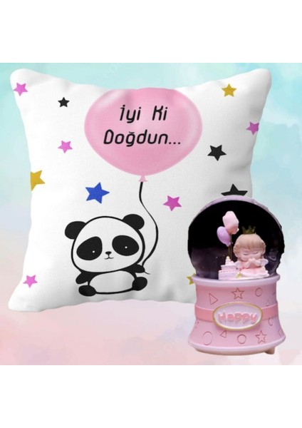 Iyi Ki Doğdun Yastık & Prenses Doğum Günü Işıklı Müzikli Kar Küresi