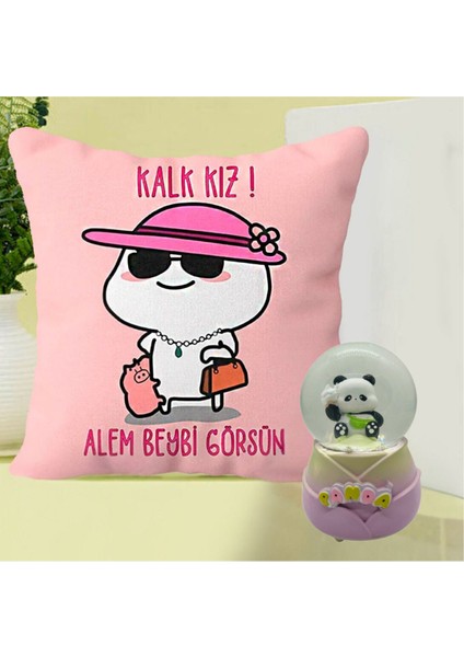 Kalk Kız Alem Beybi Görsün Yastık & Panda Işıklı Kar Küresi