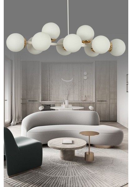 Luxury Modern Tasarım Beyaz 10'lü Beyaz Glop Camlı Avize