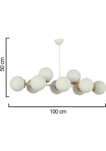 Luxury Modern Tasarım Beyaz 10'lü Beyaz Glop Camlı Avize
