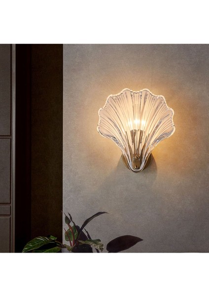 Mavi cam istiridye aplik, zarif ve şık dekoratif duvar süsü, G9 duy tipi, bal renkli