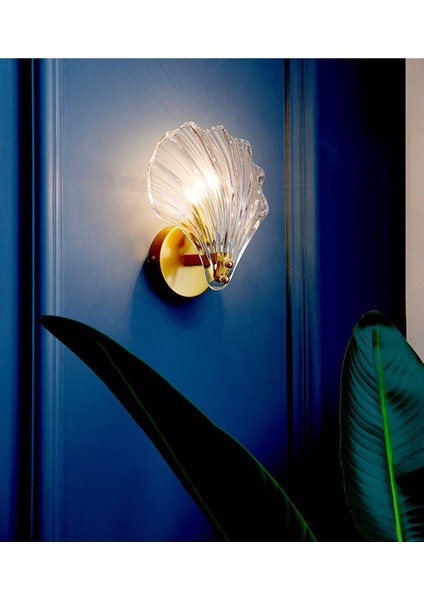 Mavi cam istiridye aplik, zarif ve şık dekoratif duvar süsü, G9 duy tipi, bal renkli fiyatları