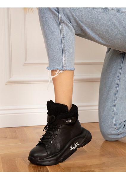 Habla Hakiki Floter Deri Kadın Siyah Bot