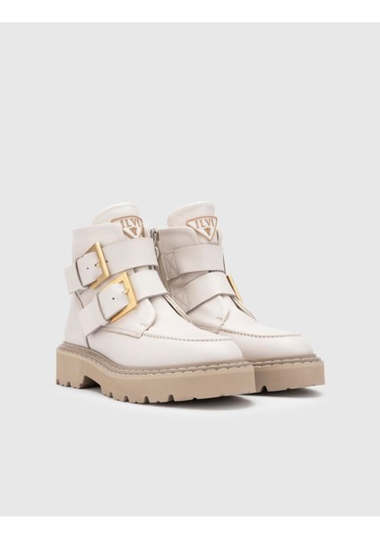 Nuzgar Hakiki Floter Deri Kadın Bej Bot