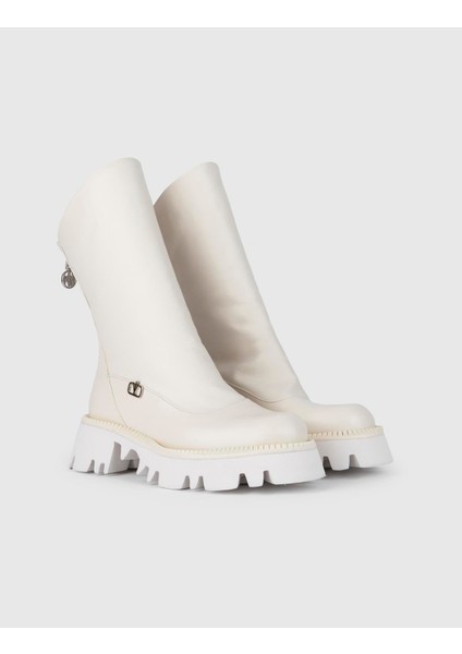 Kribi Hakiki Deri Kadın Bej Bot