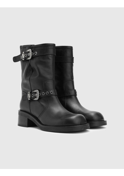 Grazia Hakiki Deri Kadın Siyah Bot