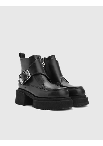 Irving Hakiki Deri Kadın Siyah Topuklu Bot