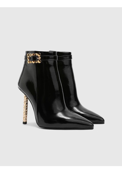 Barnaby Hakiki Kırışık Rugan Deri Kadın Siyah Topuklu Bot