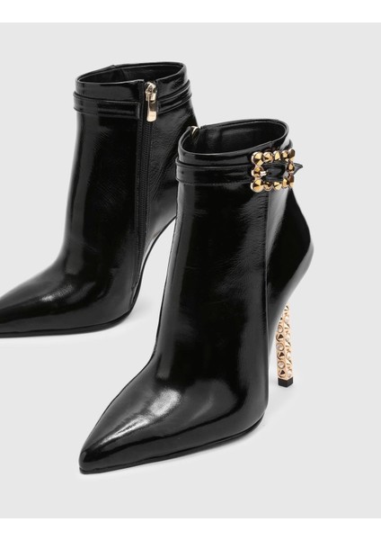 Barnaby Hakiki Kırışık Rugan Deri Kadın Siyah Topuklu Bot fırsatları